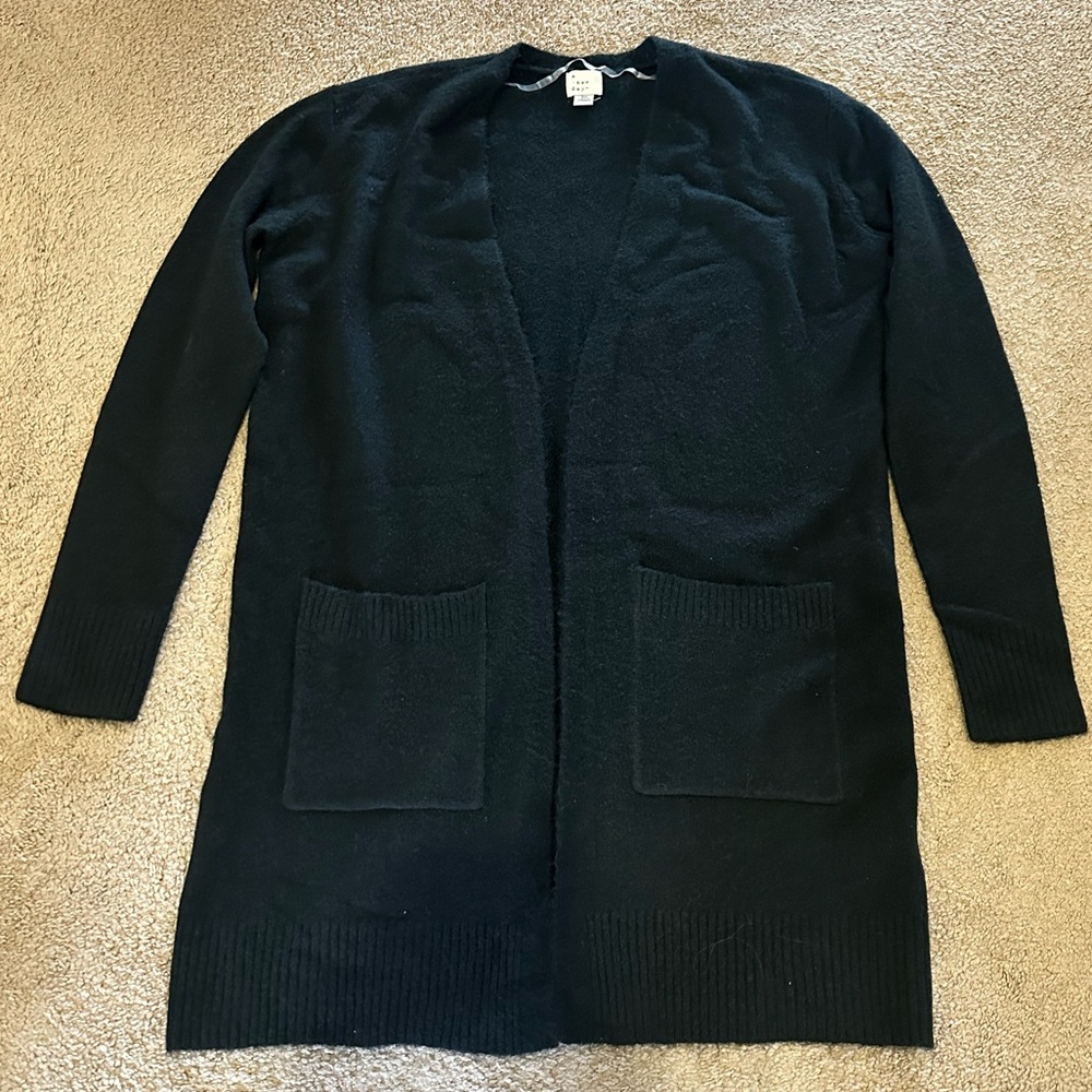 A New Day Open Front Long Cardigan in Black Size XS